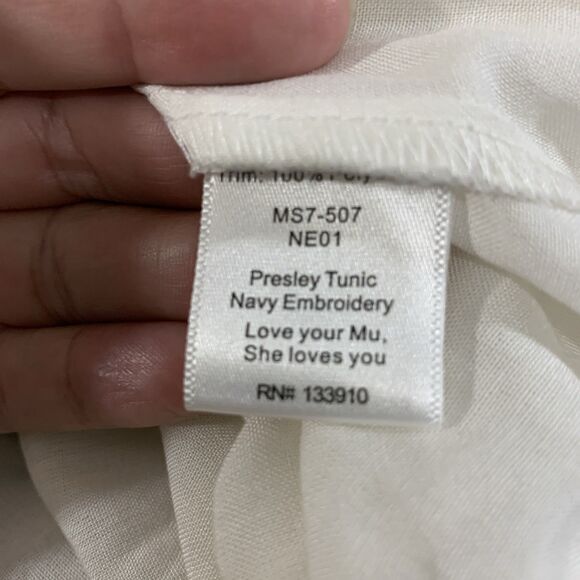 Show Me Your Mumu Presley Tunic Mini Dress Womens L Boho Navy White Embroidered - Picture 7 of 7